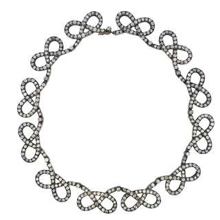 Edwardian Diamond Choker Necklace Silver Topped Gold Infinity Link ~31.9ctw