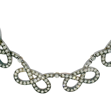 Edwardian Diamond Choker Necklace Silver Topped Gold Infinity Link ~31.9ctw
