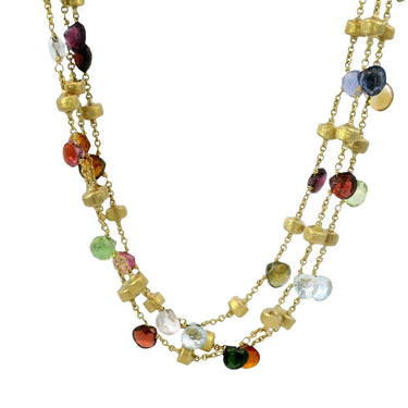 Marco Bicego 3 Strand Multi Gem Necklace 18K Gold Briolette Cut Paradise Design