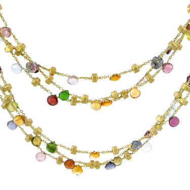 Marco Bicego 3 Strand Multi Gem Necklace 18K Gold Briolette Cut Paradise Design