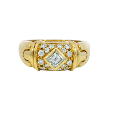 Bulgari Vintage 18K Diamond Ring Band Emerald Cut Center Yellow Gold Size 6