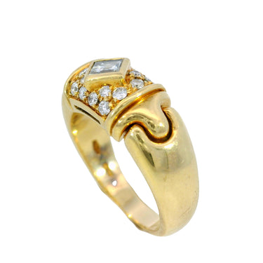 Bulgari Vintage 18K Diamond Ring Band Emerald Cut Center Yellow Gold Size 6