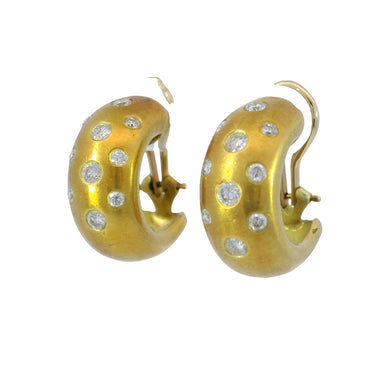 Vintage Diamond Huggie Hoop Earrings 18K Yellow Gold ~0.8ctw VS Diamonds