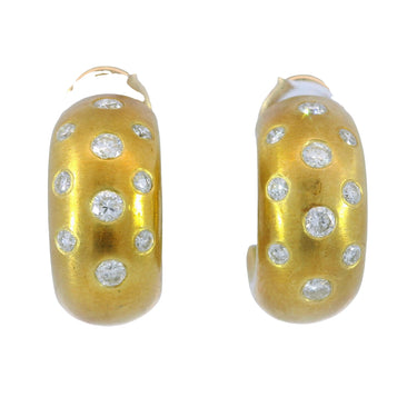 Vintage Diamond Huggie Hoop Earrings 18K Yellow Gold ~0.8ctw VS Diamonds