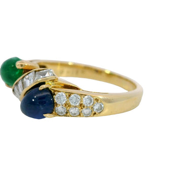 Boucheron Diamond Band Ring Emerald Sapphire Twist 18K Yellow Gold Size 5.5
