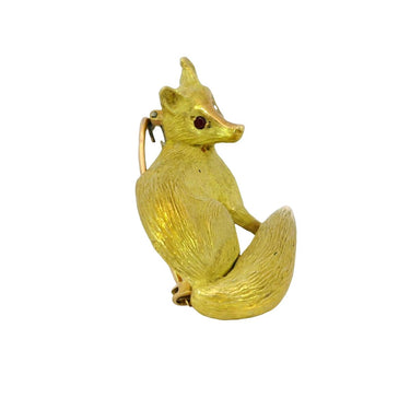 Hermes Paris Fox Brooch Vintage 18K Yellow Gold Ruby Eyes c1960