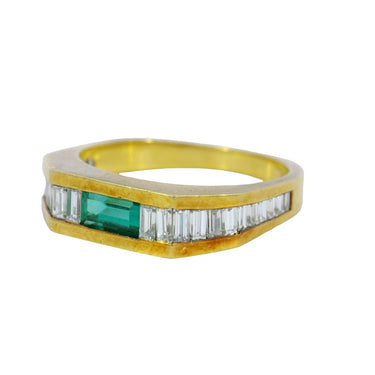 Vintage Emerald Diamond Band Baguette-cut 18K Yellow Gold Size 6.25 ~0.99ctw