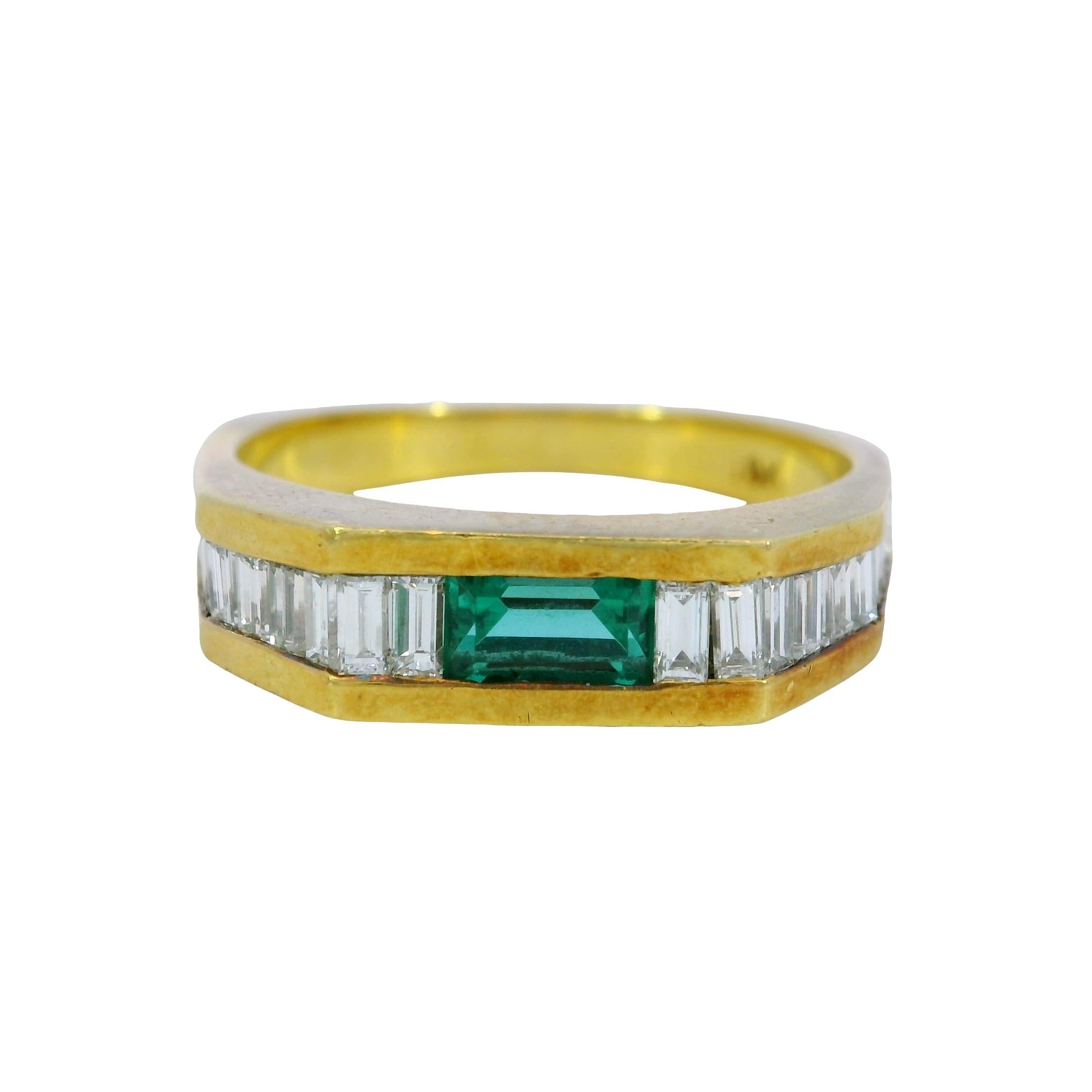 Vintage Emerald Diamond Band Baguette-cut 18K Yellow Gold Size 6.25 ~0.99ctw