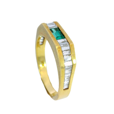 Vintage Emerald Diamond Band Baguette-cut 18K Yellow Gold Size 6.25 ~0.99ctw