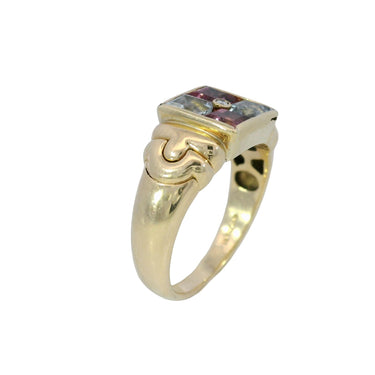 Bulgari Carre 18K Ring Aquamarine Tourmaline Diamond Vintage 18K Yellow Gold