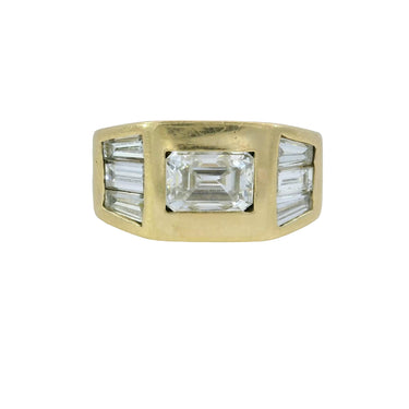 Vintage 18K Emerald-Cut Diamond Baguette Ring Yellow Gold ~1.72ctw Size 6