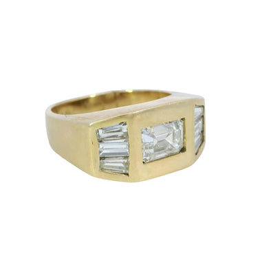 Vintage 18K Emerald-Cut Diamond Baguette Ring Yellow Gold ~1.72ctw Size 6