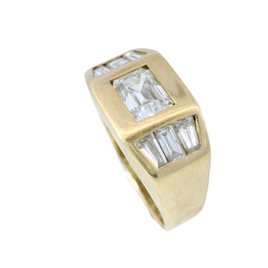Vintage 18K Emerald-Cut Diamond Baguette Ring Yellow Gold ~1.72ctw Size 6
