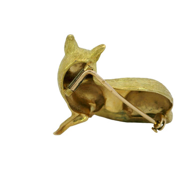 Hermes Paris Fox Brooch Vintage 18K Yellow Gold Ruby Eyes c1960