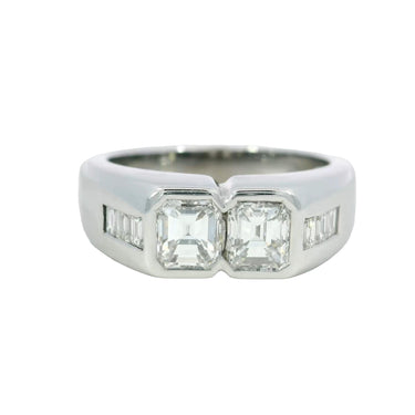 Vintage 18K Emerald Cut Diamond Italian White Gold Ring Size 7