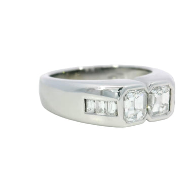 Vintage 18K Emerald Cut Diamond Italian White Gold Ring Size 7
