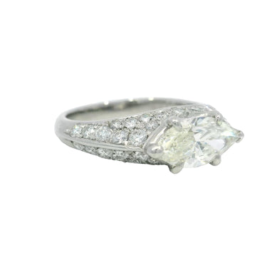 Vintage Diamond Engagement Ring East West Marquise Pave Set Platinum Mounting