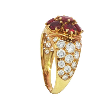 Piaget Ruby Diamond Cluster Ring 18k Yellow Gold Size 7.5 ~4.01ctw