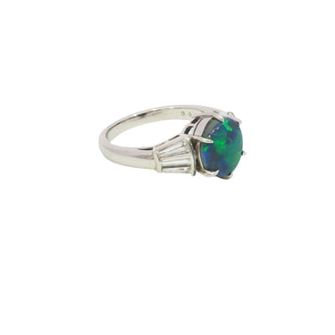 Mikimoto Platinum Black Opal Engagement Ring Baguette Cut Accents ~1.64ct Opal