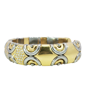 Vintage Italian 18K Diamond Cuff Bracelet Gold & Steel by Acciaio Foro ~1.87ctw