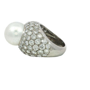 Van Cleef & Arpels Pave Diamond Pearl Dome Ring ~5ctw Diamond ~13.8mm Pearl