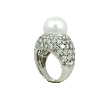Van Cleef & Arpels Pave Diamond Pearl Dome Ring ~5ctw Diamond ~13.8mm Pearl