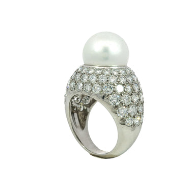 Van Cleef & Arpels Pave Diamond Pearl Dome Ring ~5ctw Diamond ~13.8mm Pearl