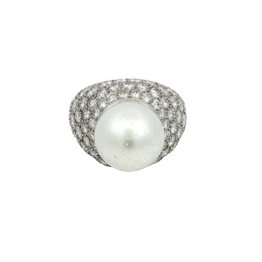 Van Cleef & Arpels Pave Diamond Pearl Dome Ring ~5ctw Diamond ~13.8mm Pearl