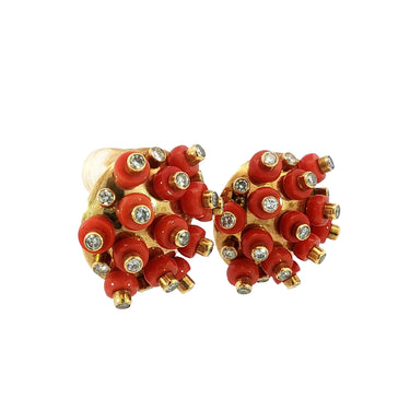 18K Coral Diamond Earrings Aletto Brothers Clip-on Sputnik Design 18K Gold