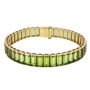 18K Emerald Cut Bracelet Peridot Straight Line Tennis Bracelet 18K Gold ~26ctw