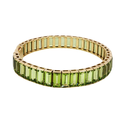 18K Emerald Cut Bracelet Peridot Straight Line Tennis Bracelet 18K Gold ~26ctw