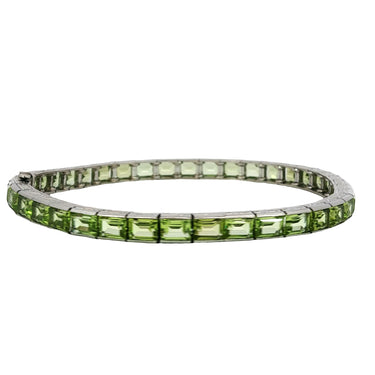 Platinum Straight Line Bracelet Peridot Art Deco Style ~17.5ctw Peridot