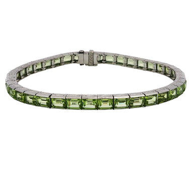 Platinum Straight Line Bracelet Peridot Art Deco Style ~17.5ctw Peridot