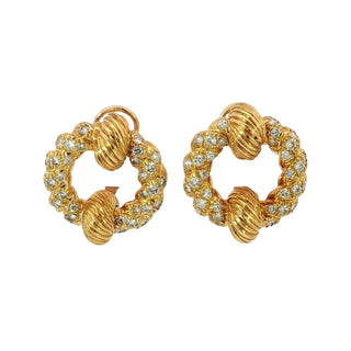 Vintage Pave Diamond Earclip Clip-on Earrings Yellow Gold ~2.02ctw Diamonds
