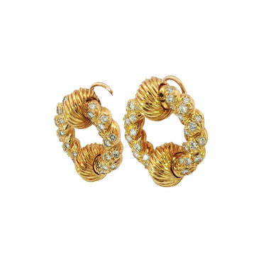 Vintage Pave Diamond Earclip Clip-on Earrings Yellow Gold ~2.02ctw Diamonds