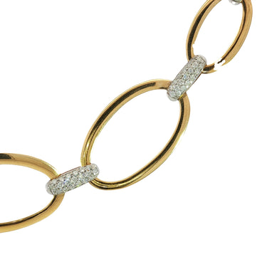 18K Diamond Link Necklace Graduated Oval Link 17.5" ~1.05ct Diamonds Yellow Gold