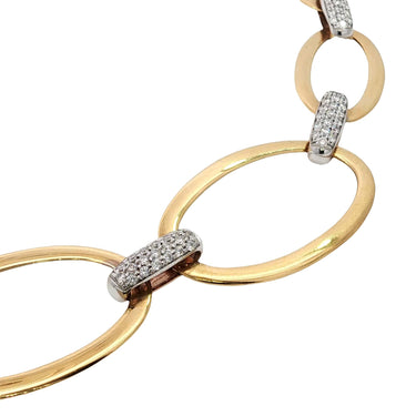 18K Diamond Link Necklace Graduated Oval Link 17.5" ~1.05ct Diamonds Yellow Gold