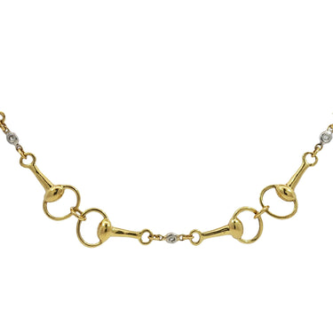 MAZ Horsebit 18K Necklace Diamond Bezel Link 18K Yellow + White Gold 18" Length