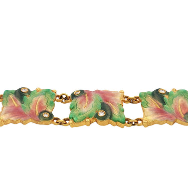 Masriera 18K Diamond Bracelet Plique A Jour Leaf Motif Yellow Gold Size 6.75