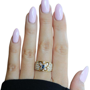 Van Cleef & Arpels Butterfly Sapphire Diamond Ring 18K Yellow Gold