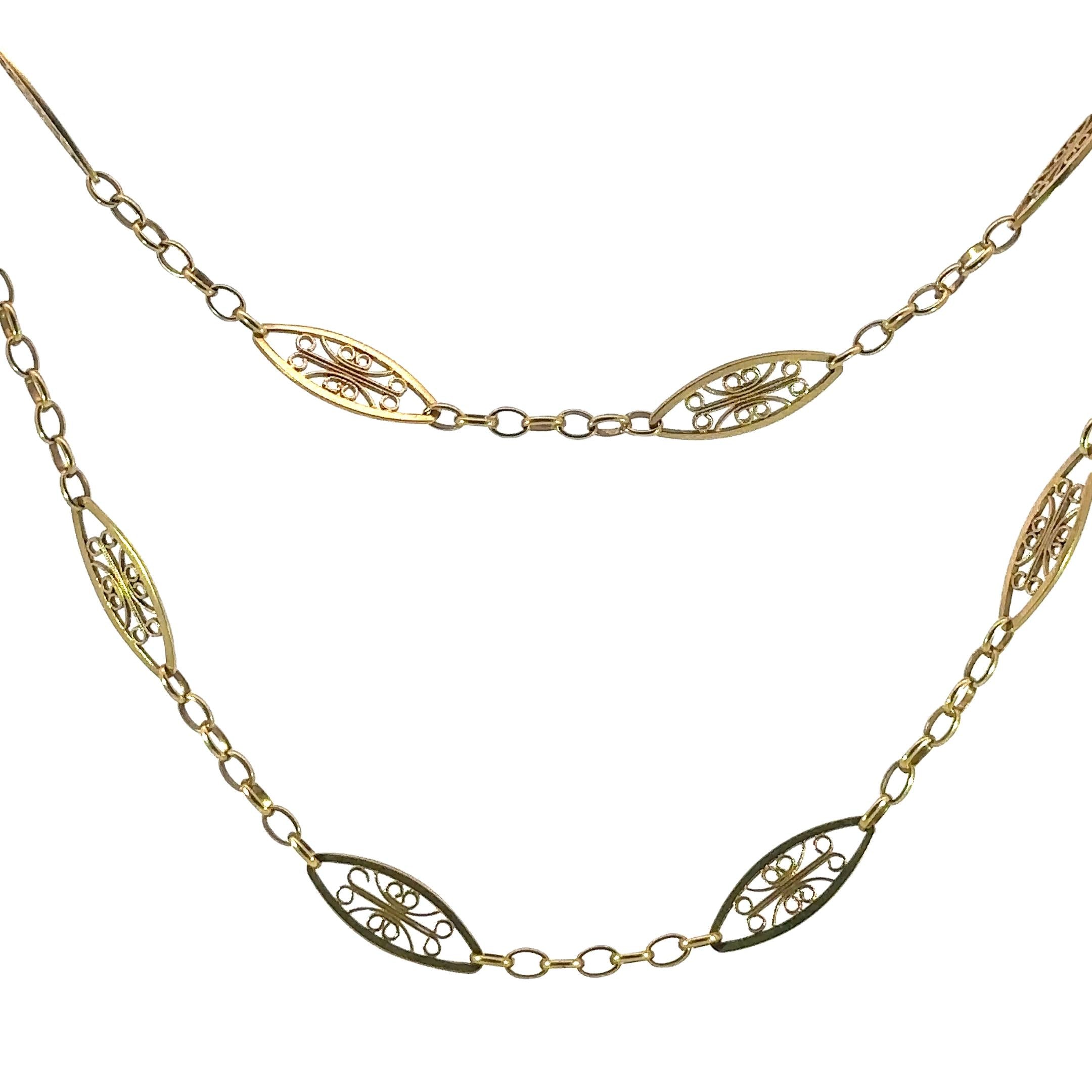 French Art Nouveau Fancy Chain Link Chain Necklace in 18 Karat YG 40 Inch Length