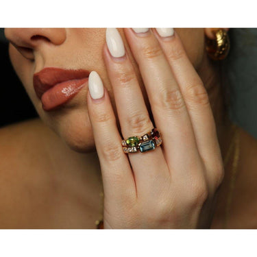 Bulgari Allegra Ring 18K Yellow Gold Diamond and Gemstone Two Row