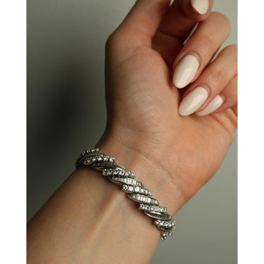 Platinum Diamond Swirl Bracelet Midcentury ~13.56ctw 'Barber Poll' Bracelet 6"