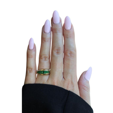 Tsavorite Diamond Band Ring Baguette Cut Slight Dome 18K Yellow Gold Size 6