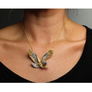 McTeigue Diamond Eagle Pendant Necklace 18K Gold Platinum ~2ctw