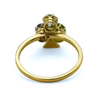 Victorian Clover Ring with Demantoid Garnet Sapphire and Diamond in 18K Gold