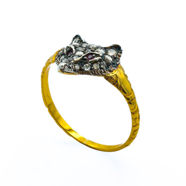 Victorian 18 Karat Silver Topped Fox Ring With .16 Carats of Rose Cut Diamonds