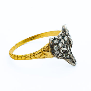 Victorian 18 Karat Silver Topped Fox Ring With .16 Carats of Rose Cut Diamonds