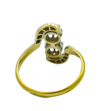 French Victorian Toi Et Moi Bypass Diamond Ring in 18 Karat Gold