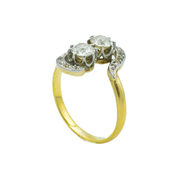 French Victorian Toi Et Moi Bypass Diamond Ring in 18 Karat Gold